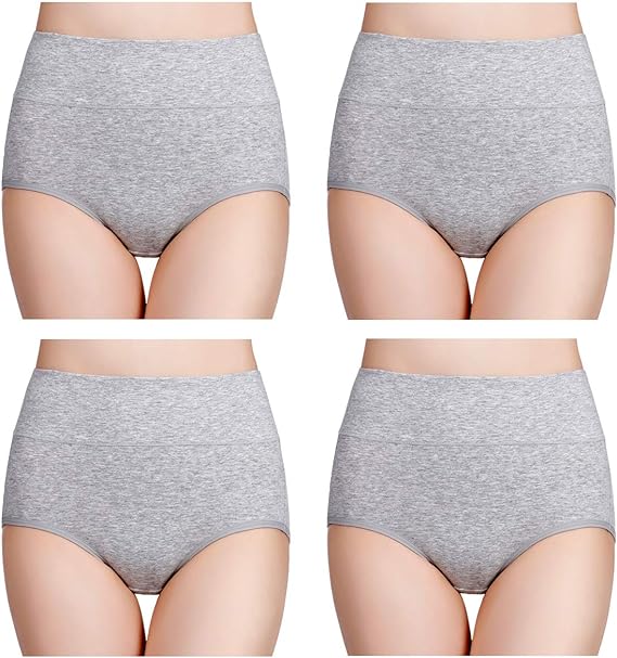Women's Cotton Underwear High Waisted Ladies Panties Full Coverage Briefs 4 Pack