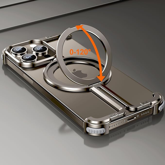 iPhone 15 Pro Frameless Case, Sleek Minimalist Protective Shock Absorption Aerospace Grade Aluminum Shells with Built-in Kickstand Phone Case (Natural Titanium, iPhone 15 Pro)