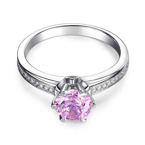 6 Claws 925 Sterling Silver Wedding Promise Anniversary Ring 1.25 Ct Fancy Pink Created Diamond Jewelry XFR8256