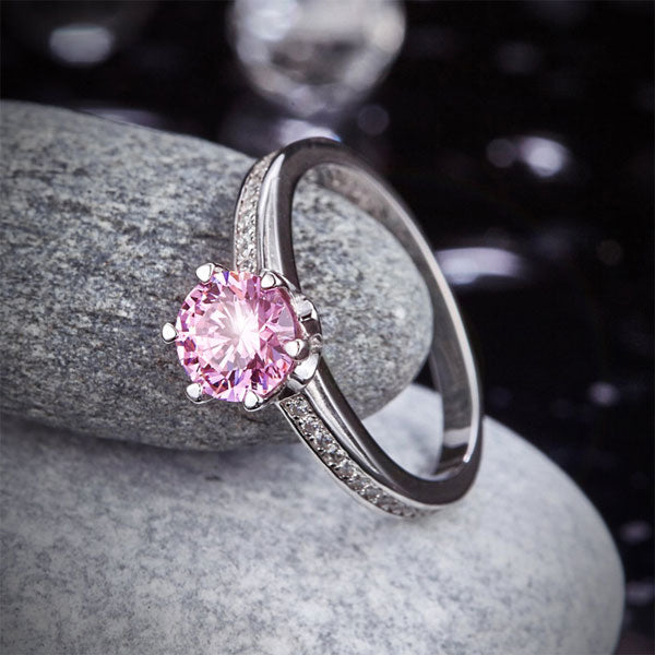 6 Claws 925 Sterling Silver Wedding Promise Anniversary Ring 1.25 Ct Fancy Pink Created Diamond Jewelry XFR8256