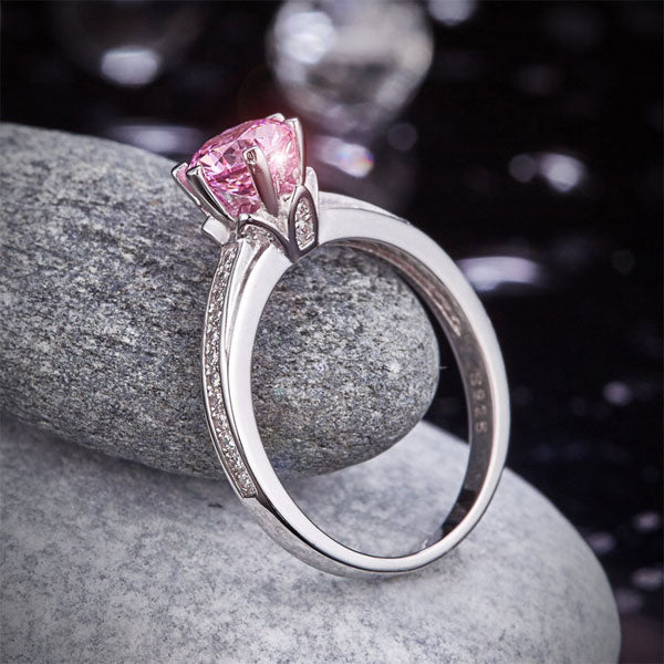 6 Claws 925 Sterling Silver Wedding Promise Anniversary Ring 1.25 Ct Fancy Pink Created Diamond Jewelry XFR8256