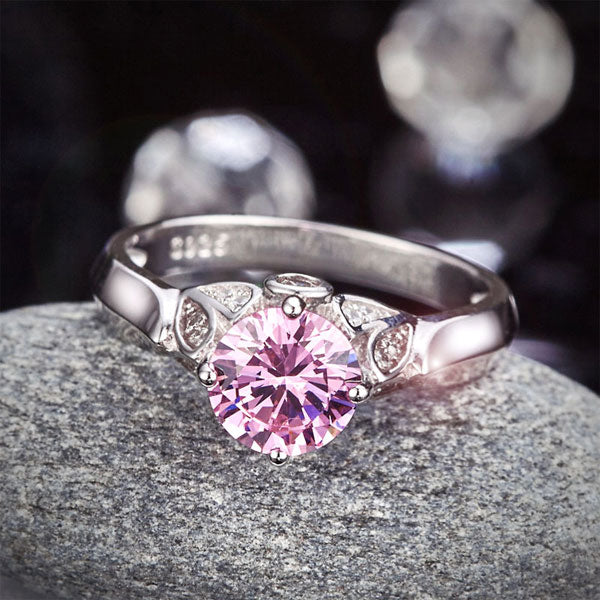 Flower 925 Sterling Silver Wedding Promise Anniversary Ring 1.25 Ct Fancy Pink Created Diamond Jewelry XFR8258