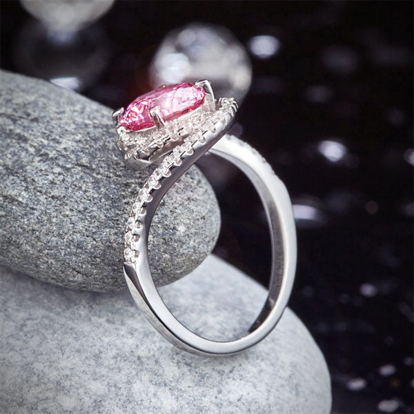 Twist Curl 925 Sterling Silver Wedding Engagement Ring 2 Ct Fancy Pink Created Diamond Promise Anniversary XFR8260
