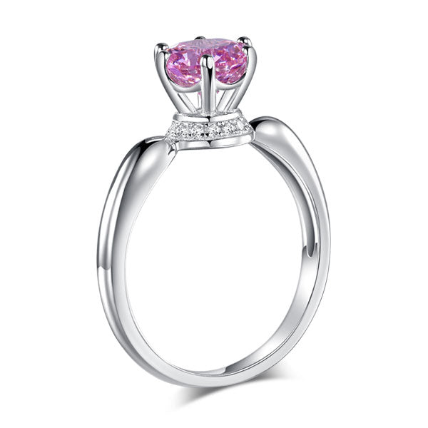 6 Claws Crown 925 Sterling Silver Wedding Promise Anniversary Ring 1.25 Ct Fancy Pink Created Diamond Jewelry XFR8262