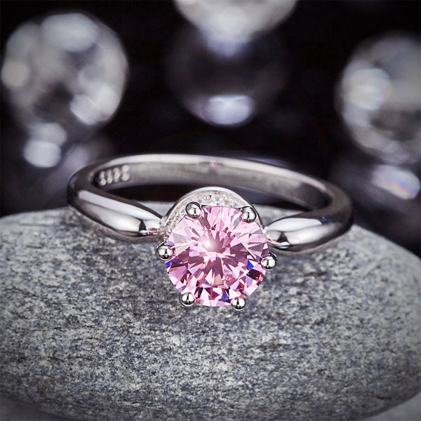6 Claws Crown 925 Sterling Silver Wedding Promise Anniversary Ring 1.25 Ct Fancy Pink Created Diamond Jewelry XFR8262