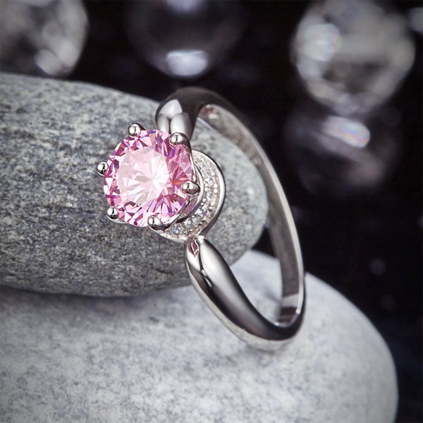 6 Claws Crown 925 Sterling Silver Wedding Promise Anniversary Ring 1.25 Ct Fancy Pink Created Diamond Jewelry XFR8262