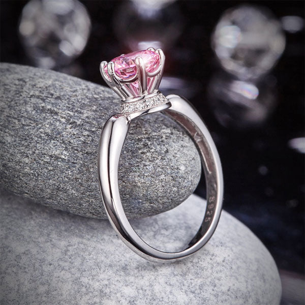 6 Claws Crown 925 Sterling Silver Wedding Promise Anniversary Ring 1.25 Ct Fancy Pink Created Diamond Jewelry XFR8262