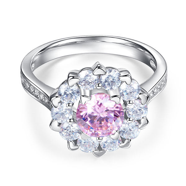 Snowflake 925 Sterling Silver Wedding Promise Anniversary Ring 1 Ct Fancy Pink Created Diamond XFR8264