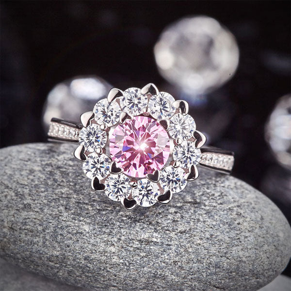 Snowflake 925 Sterling Silver Wedding Promise Anniversary Ring 1 Ct Fancy Pink Created Diamond XFR8264