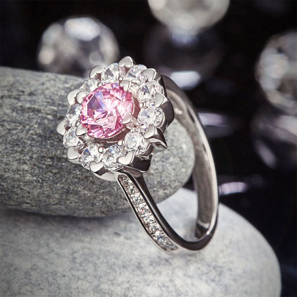 Snowflake 925 Sterling Silver Wedding Promise Anniversary Ring 1 Ct Fancy Pink Created Diamond XFR8264