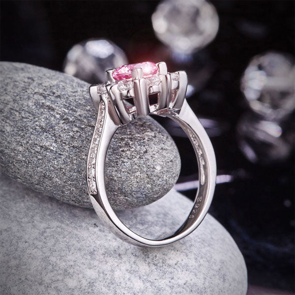 Snowflake 925 Sterling Silver Wedding Promise Anniversary Ring 1 Ct Fancy Pink Created Diamond XFR8264