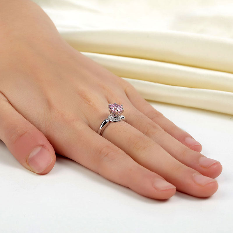 6 Claws Crown 925 Sterling Silver Wedding Promise Anniversary Ring 1.25 Ct Fancy Pink Created Diamond Jewelry XFR8262