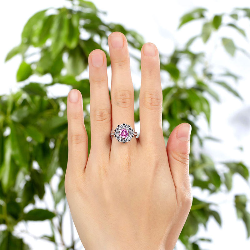 Snowflake 925 Sterling Silver Wedding Promise Anniversary Ring 1 Ct Fancy Pink Created Diamond XFR8264