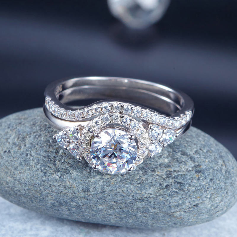 Solid 925 Sterling Silver Wedding Engagement Ring Set Anniversary Art Deco 1 Ct XFR8269