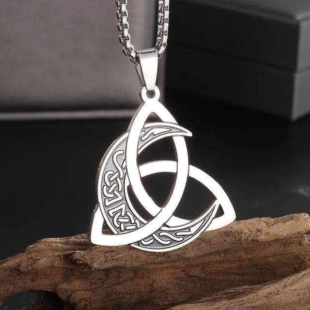 Stainless Steel Silver Color Pattern Witch Knot Pendant Necklace Celtic Knot Lucky Jewelry Gift for Friends Family