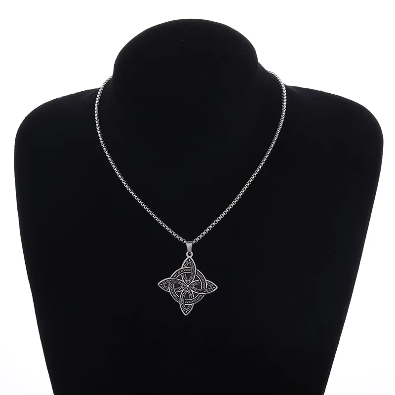 Stainless Steel Silver Color Pattern Witch Knot Pendant Necklace Celtic Knot Lucky Jewelry Gift for Friends Family