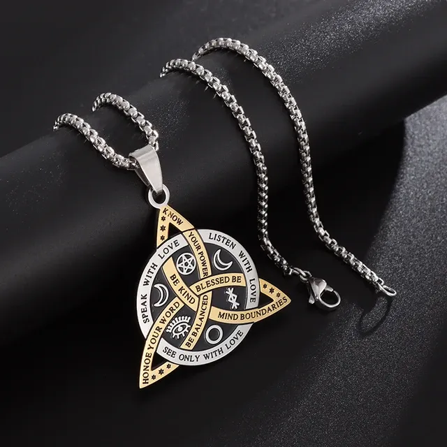 Stainless Steel Silver Color Pattern Witch Knot Pendant Necklace Celtic Knot Lucky Jewelry Gift for Friends Family