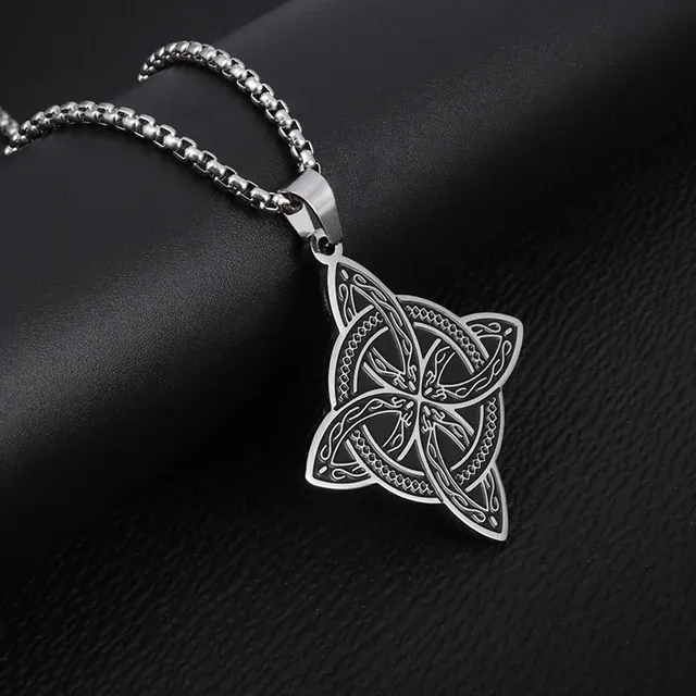 Stainless Steel Silver Color Pattern Witch Knot Pendant Necklace Celtic Knot Lucky Jewelry Gift for Friends Family