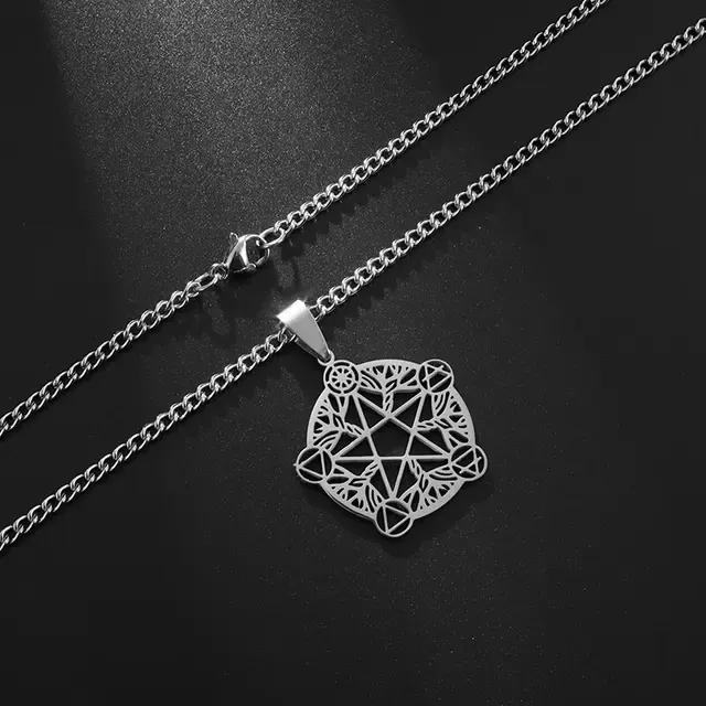 Stainless Steel Silver Color Pattern Witch Knot Pendant Necklace Celtic Knot Lucky Jewelry Gift for Friends Family