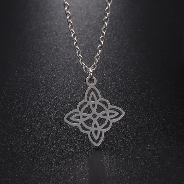 Stainless Steel Silver Color Pattern Witch Knot Pendant Necklace Celtic Knot Lucky Jewelry Gift for Friends Family