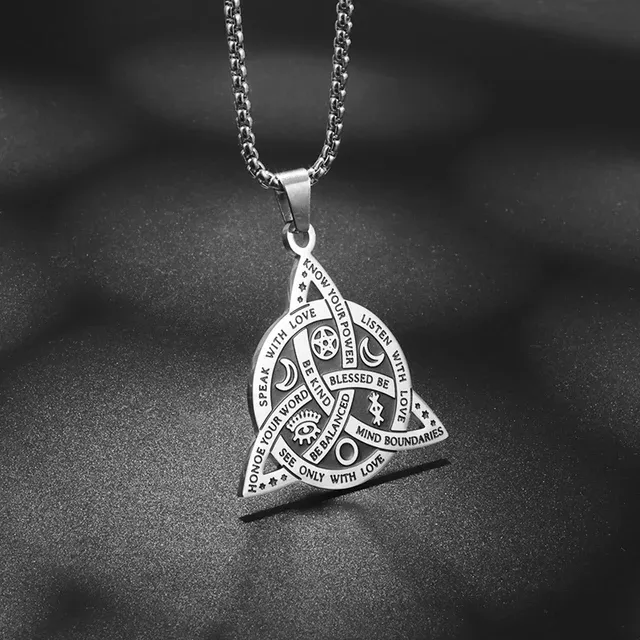 Stainless Steel Silver Color Pattern Witch Knot Pendant Necklace Celtic Knot Lucky Jewelry Gift for Friends Family