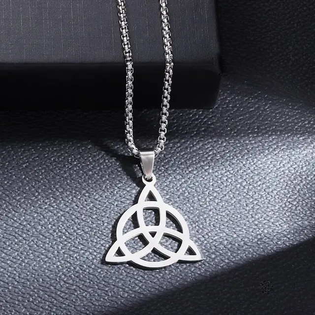 Stainless Steel Silver Color Pattern Witch Knot Pendant Necklace Celtic Knot Lucky Jewelry Gift for Friends Family