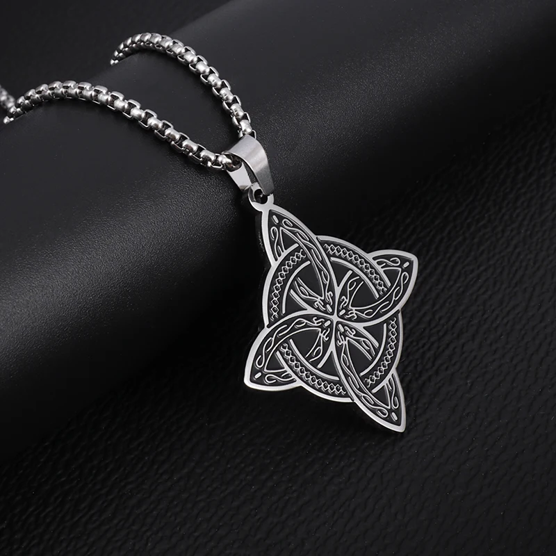Stainless Steel Silver Color Pattern Witch Knot Pendant Necklace Celtic Knot Lucky Jewelry Gift for Friends Family