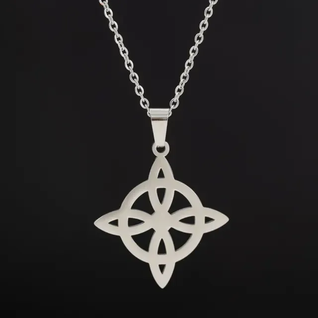 Stainless Steel Silver Color Pattern Witch Knot Pendant Necklace Celtic Knot Lucky Jewelry Gift for Friends Family