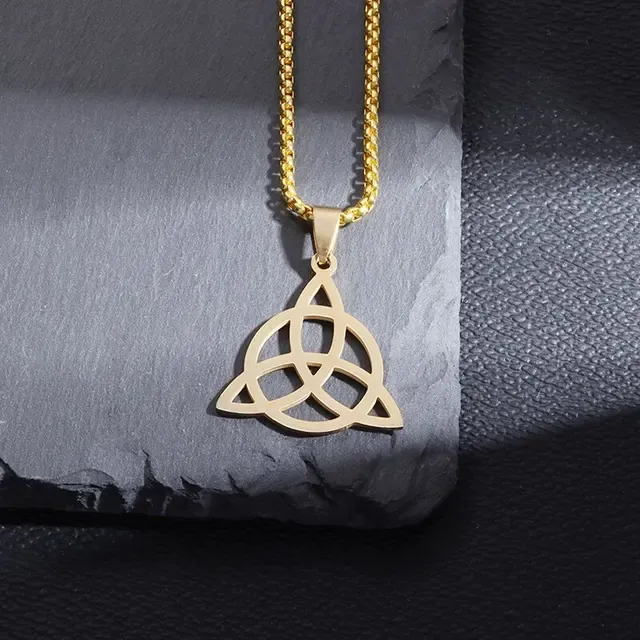 Stainless Steel Silver Color Pattern Witch Knot Pendant Necklace Celtic Knot Lucky Jewelry Gift for Friends Family