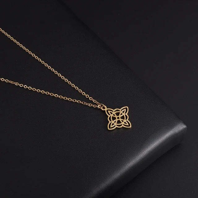 Stainless Steel Silver Color Pattern Witch Knot Pendant Necklace Celtic Knot Lucky Jewelry Gift for Friends Family