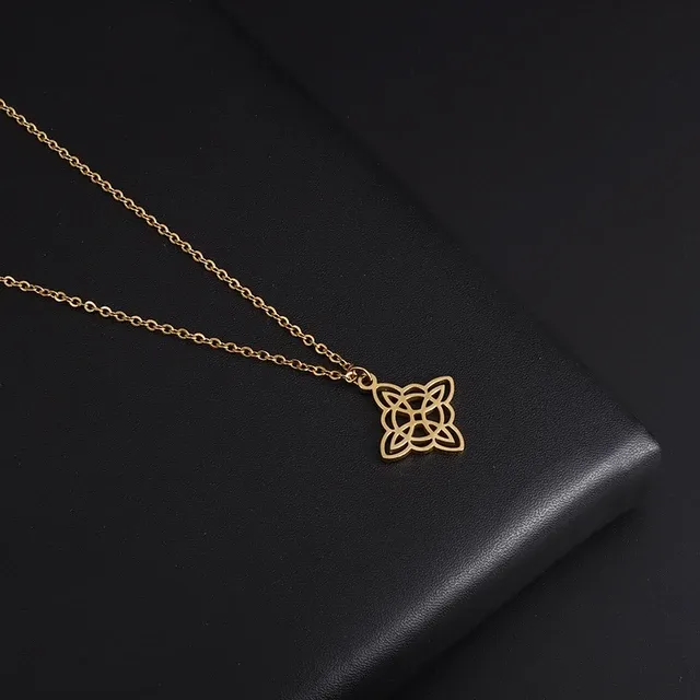 Stainless Steel Silver Color Pattern Witch Knot Pendant Necklace Celtic Knot Lucky Jewelry Gift for Friends Family