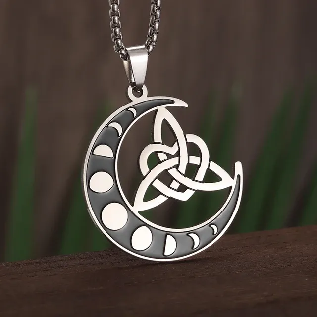Stainless Steel Silver Color Pattern Witch Knot Pendant Necklace Celtic Knot Lucky Jewelry Gift for Friends Family