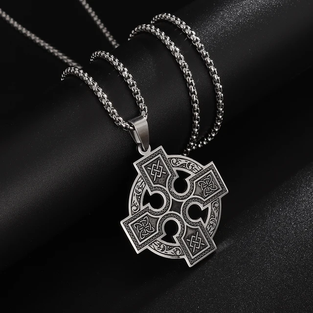 Stainless Steel Silver Color Pattern Witch Knot Pendant Necklace Celtic Knot Lucky Jewelry Gift for Friends Family