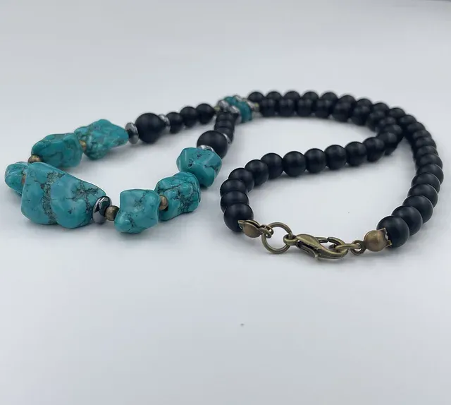 Surfer Men's Necklace-Tiger Stone and Turquoise Men's Necklace-Chunky African Tribe Necklace 2023 New