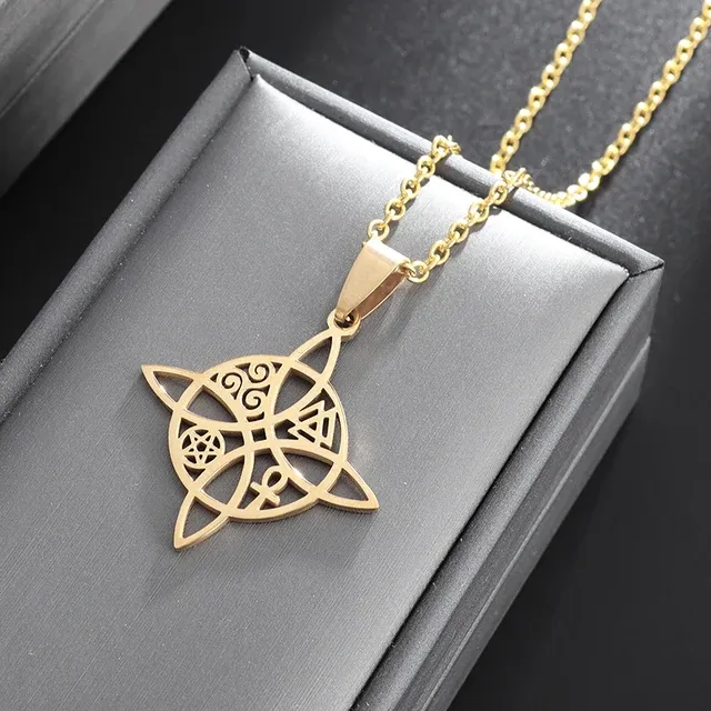 Stainless Steel Silver Color Pattern Witch Knot Pendant Necklace Celtic Knot Lucky Jewelry Gift for Friends Family