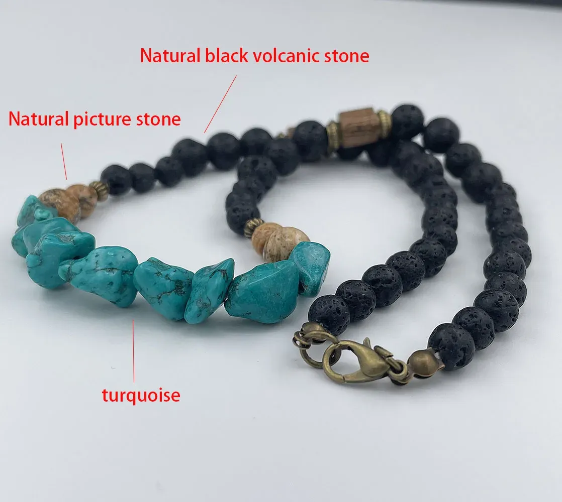 Surfer Men's Necklace-Tiger Stone and Turquoise Men's Necklace-Chunky African Tribe Necklace 2023 New