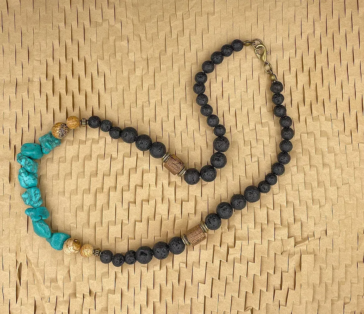 Surfer Men's Necklace-Tiger Stone and Turquoise Men's Necklace-Chunky African Tribe Necklace 2023 New