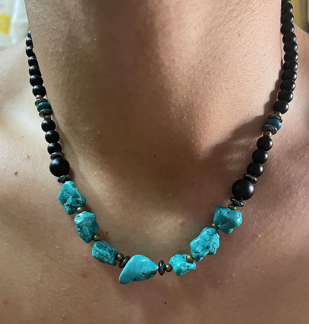 Surfer Men's Necklace-Tiger Stone and Turquoise Men's Necklace-Chunky African Tribe Necklace 2023 New