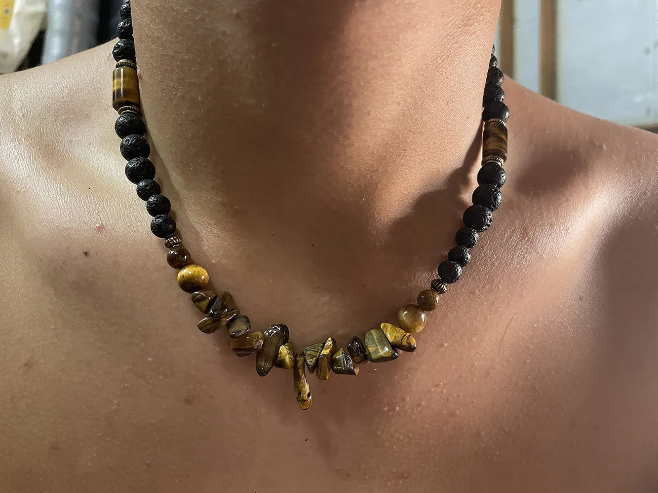 Surfer Men's Necklace-Tiger Stone and Turquoise Men's Necklace-Chunky African Tribe Necklace 2023 New