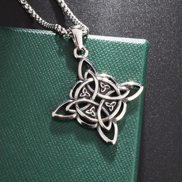 Stainless Steel Silver Color Pattern Witch Knot Pendant Necklace Celtic Knot Lucky Jewelry Gift for Friends Family