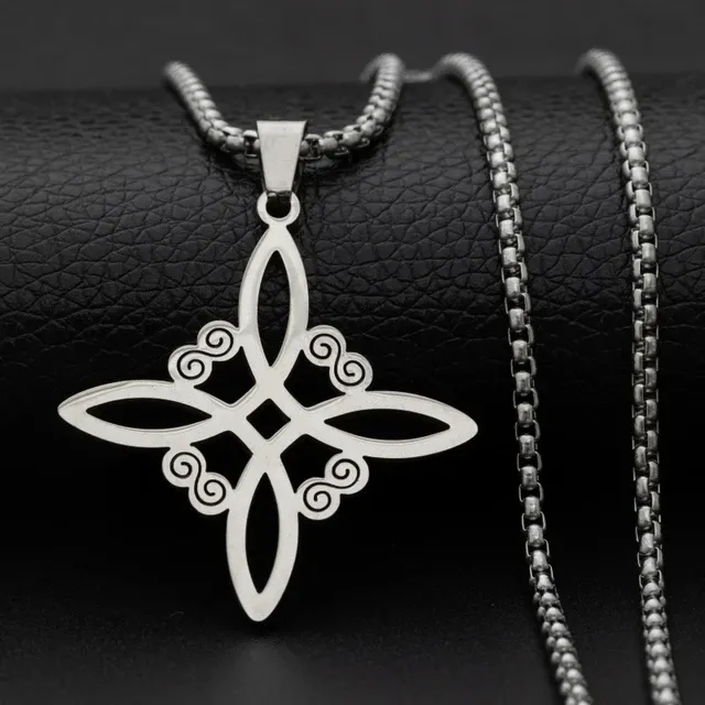Stainless Steel Silver Color Pattern Witch Knot Pendant Necklace Celtic Knot Lucky Jewelry Gift for Friends Family
