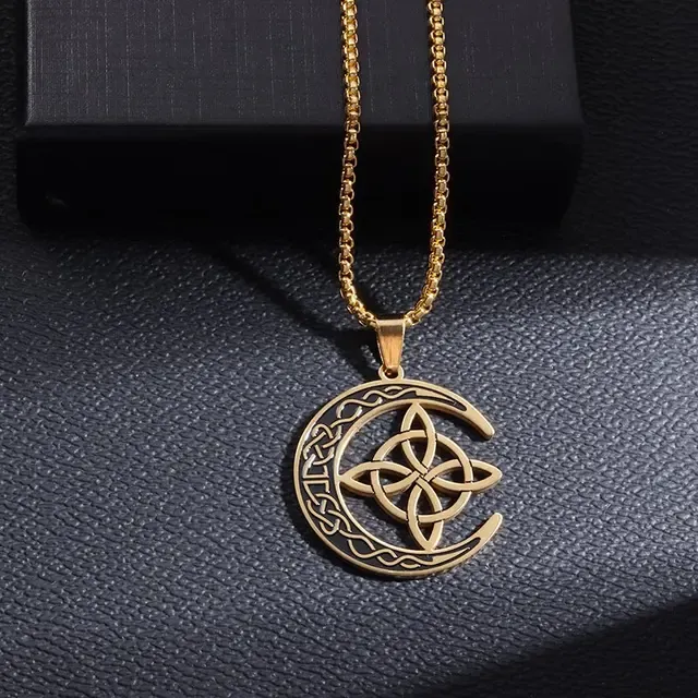 Stainless Steel Silver Color Pattern Witch Knot Pendant Necklace Celtic Knot Lucky Jewelry Gift for Friends Family