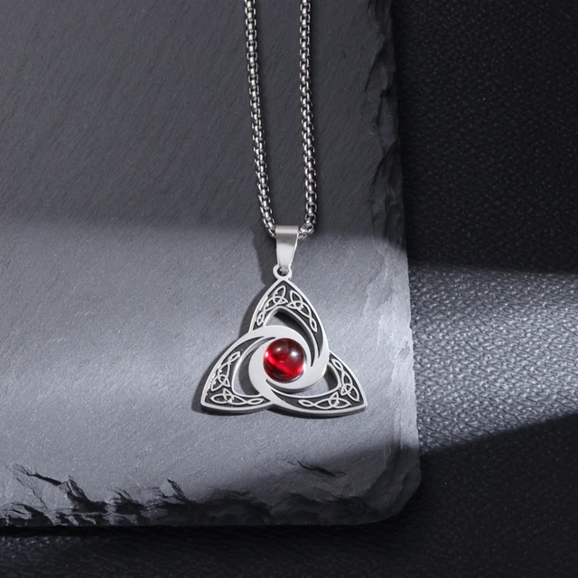 Stainless Steel Silver Color Pattern Witch Knot Pendant Necklace Celtic Knot Lucky Jewelry Gift for Friends Family