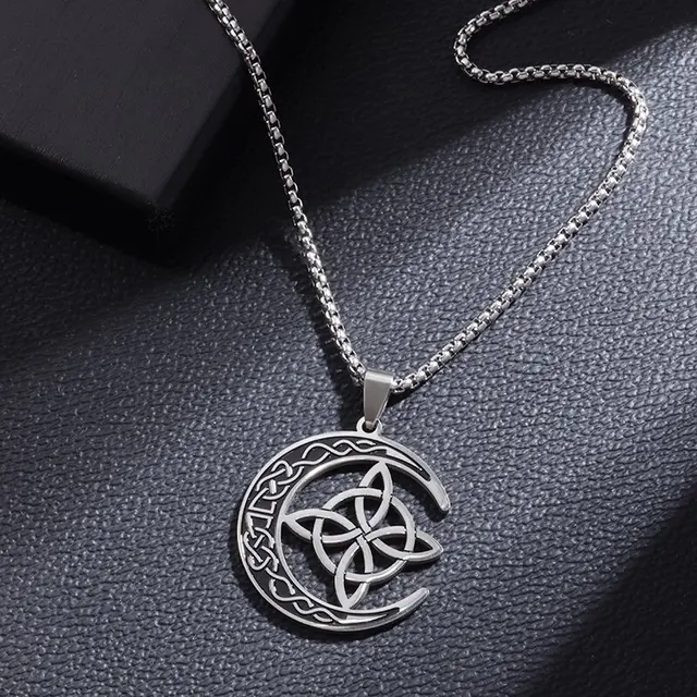Stainless Steel Silver Color Pattern Witch Knot Pendant Necklace Celtic Knot Lucky Jewelry Gift for Friends Family
