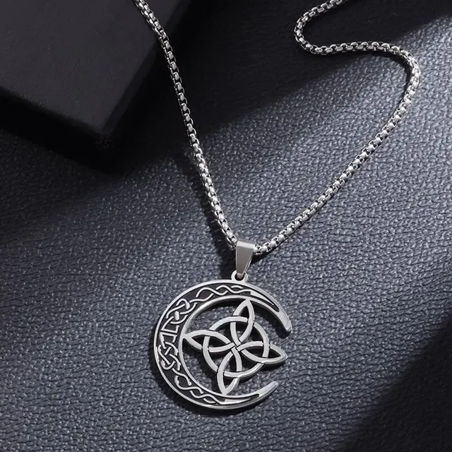 Stainless Steel Silver Color Pattern Witch Knot Pendant Necklace Celtic Knot Lucky Jewelry Gift for Friends Family