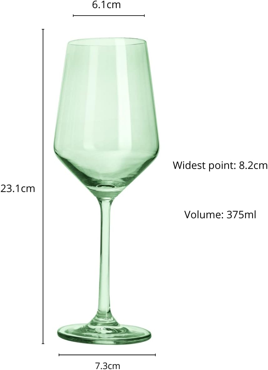 Green Colored Wine Glass Set, 12oz, Set of 6 - Wedding Mint Green