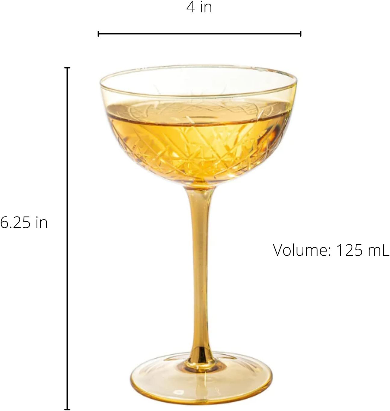 Vintage Art Deco Coupe for Champagne, Martini, Cocktails | Set of 6 | 7 oz Classic Cocktail Glassware