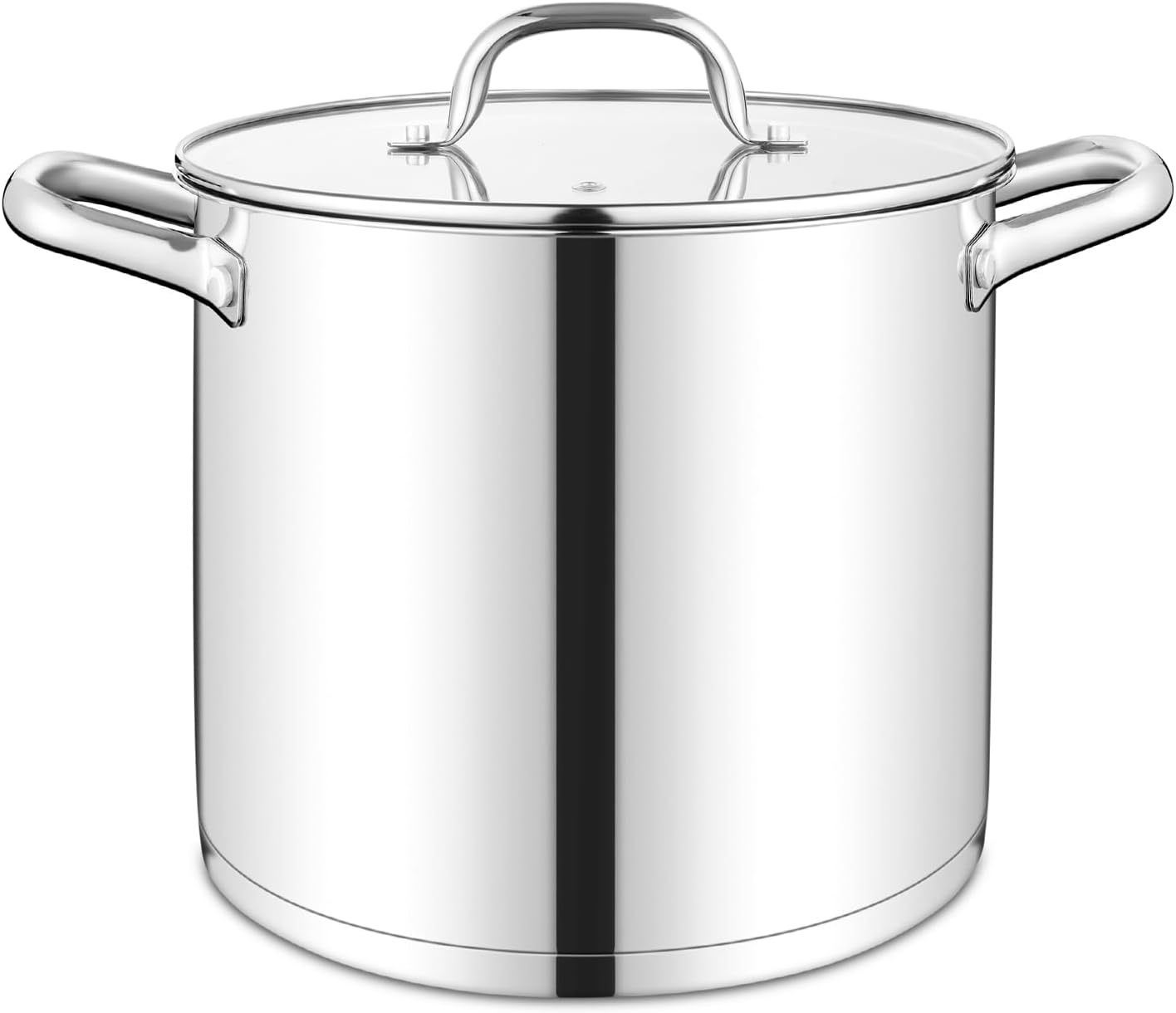 Tri-ply Base Stockpot Cooking Pasta Pot with Lid, for Induction Gas Glass Electric, Healthy & Heavy Duty, Ergonomic Handles & Straight Side, Dishwasher Safe