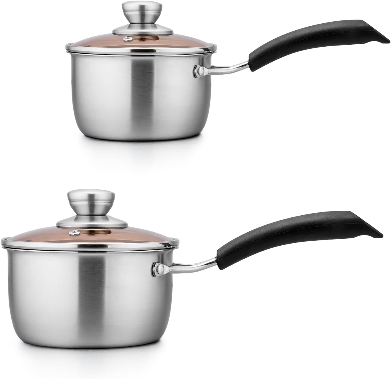 1qt & 2qt Saucepan with Lid, Stainless Steel Small Cooking Pot, Milk Sauce Pan with Long Handle for Home Kitchen, Non-Toxic & Heavy-Duty, Multi-use & Dishwasher Safe