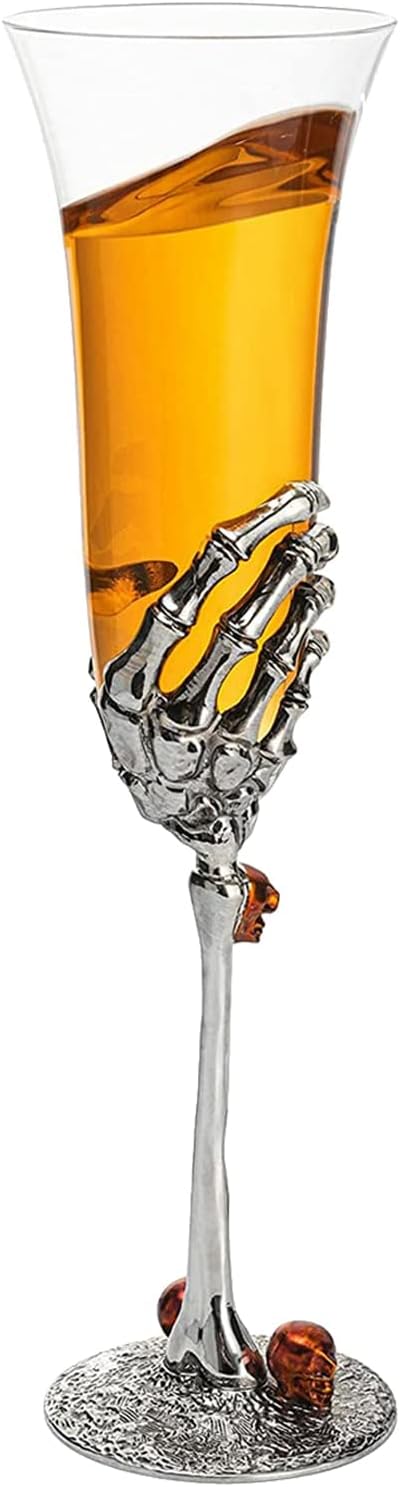 Stemmed Single Skeleton Champagne Glasses Single Glass 7oz Skeleton Glasses 9" H, Goth Gifts, Skeleton Gifts